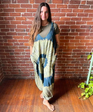 Free Size- Ophelia Tie Dye Spiral  Jumpsuit / Overalls - Teal