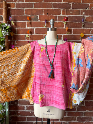 OOAK Spring Collection - Reversible Cosmic Drift Kantha Poncho Top - 2 Tops in 1