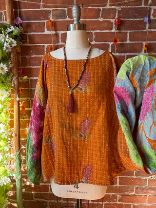 OOAK Autumn Collection - Reversible Cosmic Drift Kantha Poncho Top - 2 Tops in 1