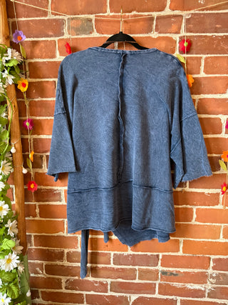 100% Cotton Afternoon Stroll Wrap Kimono Top - Dusty Blue