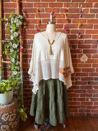 OOAK Summer Collection - Upcycled Luna Butterfly Flowy Trapeze Style Top 🦋 Cream