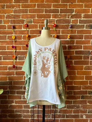 Daisy Dolly Parton Inspired Sage Embroidered Poncho