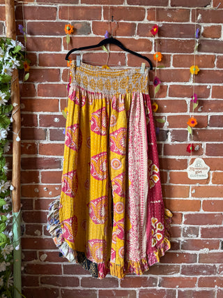 Coffee In The Morning Kantha Ruffle Wide Leg Lounge Pants - Fits up to 2X - Fair Trade Made