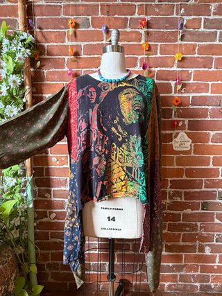 OOAK Summer Collection- Upcycled Bob Marley Inspired Flowy Hybrid Hi Lo Tee