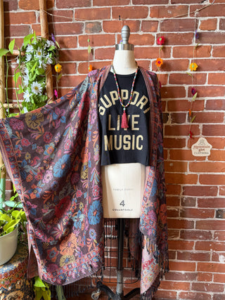 Wildflower Goddess Flowy Woven Fringe Kimono Ruana - Made In Canada