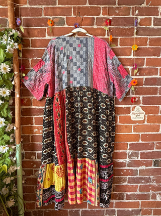 Coffee In The Morning Kantha Dress - Fits up to 3X - 100% Cotton- Fair Trade Made