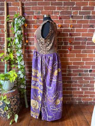 Plus Size Tall - Coffee In The Morning Kantha Sleeveless Dress With Pockets