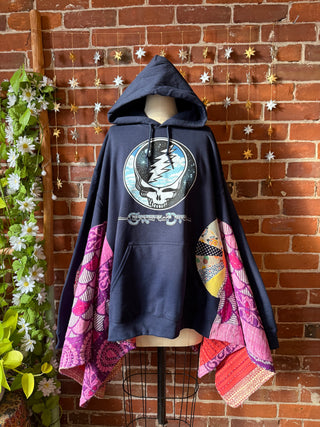 OOAK Autumn Collection- Birdsong Grateful Dead Inspired  Wing Style Kantha Poncho Hoodie Jacket