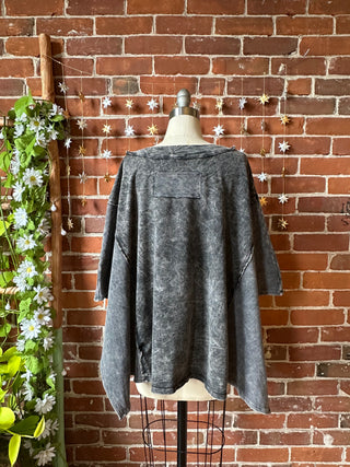In Zen Mode Doily V-Neck Poncho Top - In Charcoal + Olive