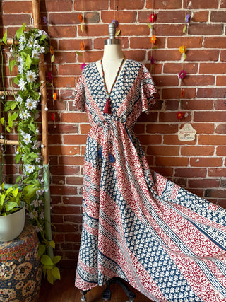 Size Small-Medium Meadow Mosaic 100% Cotton Short Sleeve Dress - Fair Trade Made