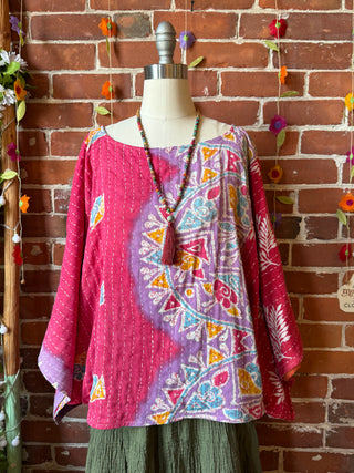 OOAK Summer Collection - Reversible Cosmic Drift Kantha Poncho Top - 2 Tops in 1