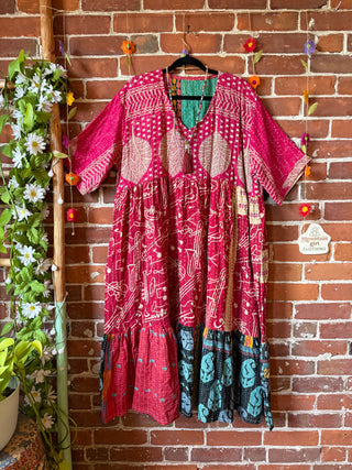 Coffee In The Morning Kantha Dress - Fits up to 3X - 100% Cotton- Fair Trade Made