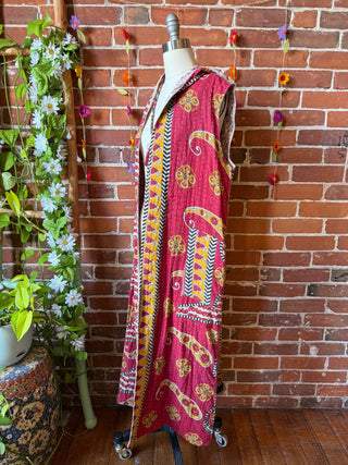 Twilight Reversible Kantha Long Hooded Duster Vest