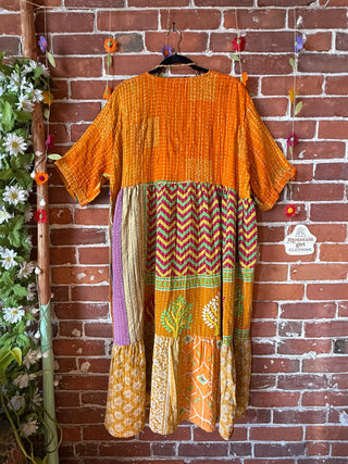 Coffee In The Morning Kantha Dress - Fits up to 3X - 100% Cotton- Fair Trade Made