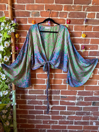Plus Nova Upcycled Sari Cropped Wrap Top- 100% Silk- Fair Trade Made