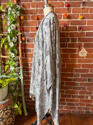 Gray Sky Goddess Flowy Woven Fringe Kimono Ruana - Made In Canada