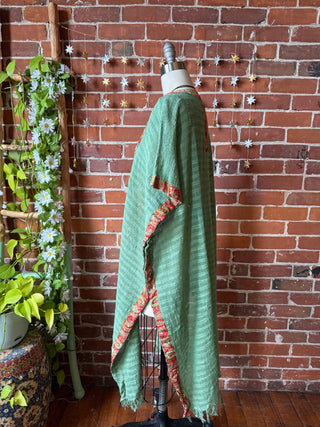 100% Cotton Aqua Green Woven Fringe Kimono Robe