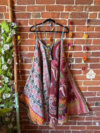 Coffee In The Morning Midi Kantha Summer Dress With Pockets - Fits up to 2X