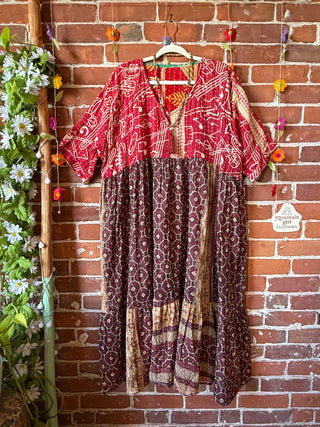 Coffee In The Morning Kantha Dress - Fits up to 3X - 100% Cotton- Fair Trade Made
