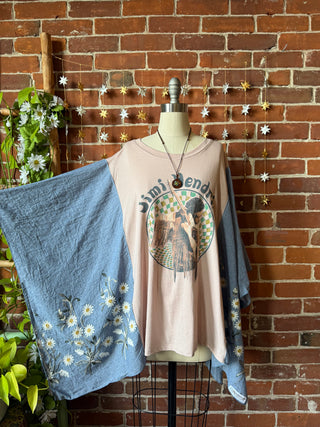 Jimi Hendrix Inspired Blue Daisy Embroidered Poncho