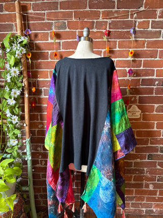 OOAK Autumn Collection- Prince Inspired Upcycled Silk Patchwork Tie Dye Hi Lo Poncho Top