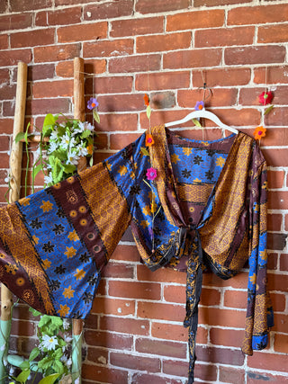 Plus Nova Upcycled Sari Cropped Wrap Top- 100% Silk- Fair Trade Made
