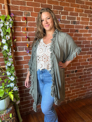 Wild Honey 100% Cotton Gauze Boho Fringe Kimono Layer - Multiple Colors Available