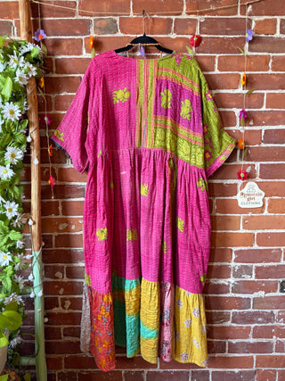 Coffee In The Morning Kantha Dress - Fits up to 3X - 100% Cotton- Fair Trade Made