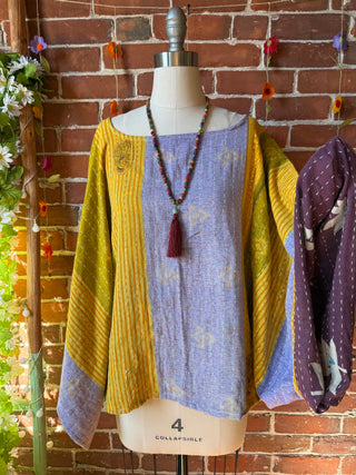 OOAK Autumn Collection - Reversible Cosmic Drift Kantha Poncho Top - 2 Tops in 1