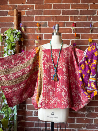 OOAK Summer Collection - Reversible Cosmic Drift Kantha Poncho Top - 2 Tops in 1