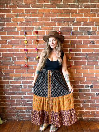 EmmyLou Earthones Patchwork Tiered Skirt