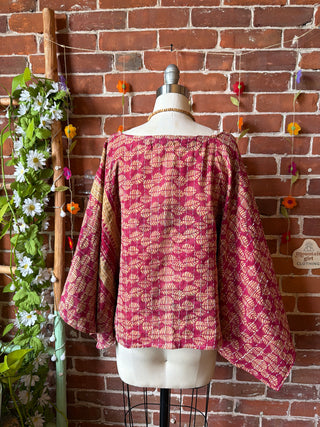 OOAK Spring Collection - Reversible Cosmic Drift Kantha Poncho Top - 2 Tops in 1!