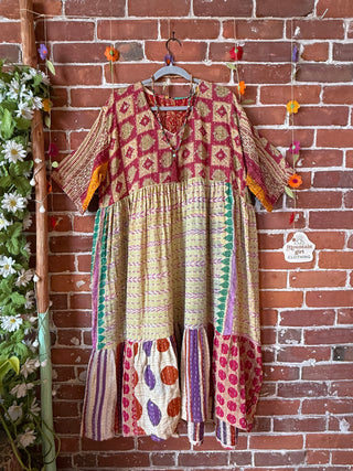 Coffee In The Morning Kantha Dress - Fits up to 3X - 100% Cotton- Fair Trade Made
