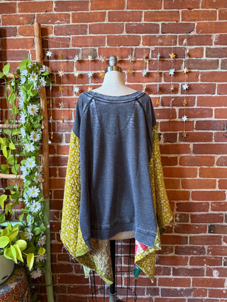 OOAK Winter Collection- Upcycled Pink Floyd Inspired Kantha Poncho Sweatshirt