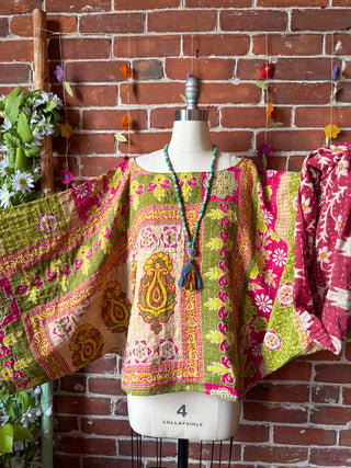 OOAK Spring Collection - Reversible Cosmic Drift Kantha Poncho Top - 2 Tops in 1