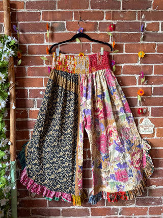 Coffee In The Morning Kantha Ruffle Wide Leg Lounge Pants - Fits up to 2X - Fair Trade Made