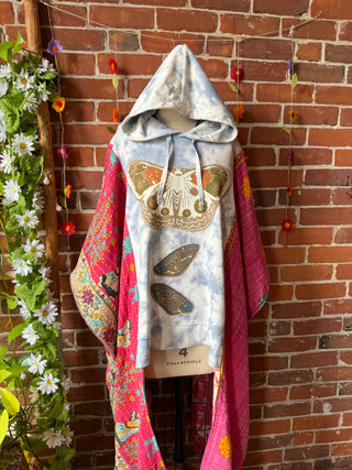 OOAK Autumn Collection- Upcycled Luna Butterfly Hi Lo Tie dye Kantha Hoodie Poncho