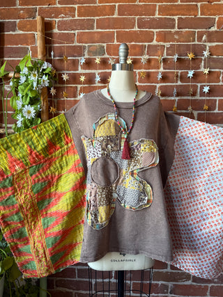 OOAK Winter Collection - Upcycled Flower Patchwork Kantha Poncho Top 🌼