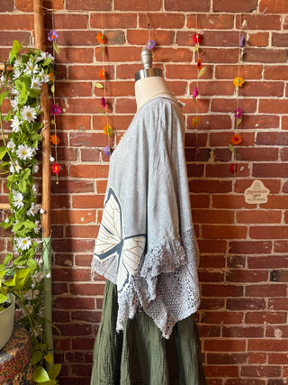 OOAK Summer Collection - Upcycled Luna Butterfly Flowy Trapeze Style Top 🦋 Stone Gray