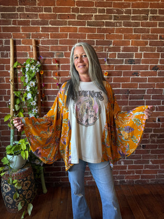 Mystical Stevie Inspired Botanical Flowy Yellow Bell Sleeve Top