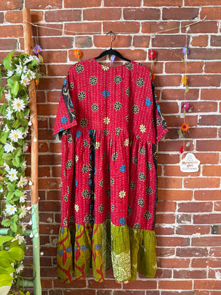 Coffee In The Morning Kantha Dress - Fits up to 3X - 100% Cotton- Fair Trade Made