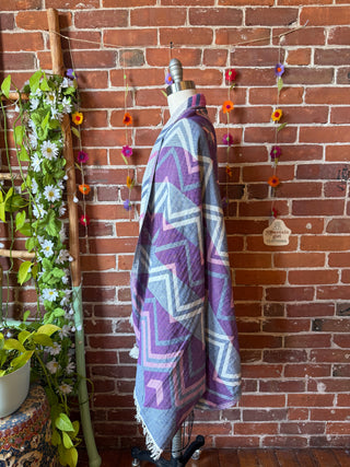 Meadow Sky Fringe Cocoon Shawl Reversible Kimono - 100% Cotton