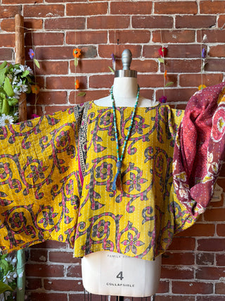 OOAK Spring Collection - Reversible Cosmic Drift Kantha Poncho Top - 2 Tops in 1