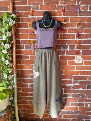 OOAK Autumn Collection- Patchwork Butterfly Upcycled Barrel Cropped Lounge Pants Size Medium