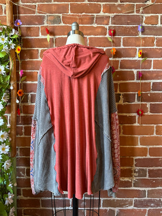 OOAK Autumn Collection- Size XL Upcycled Waffle Knit Patchwork Hybrid Hoodie