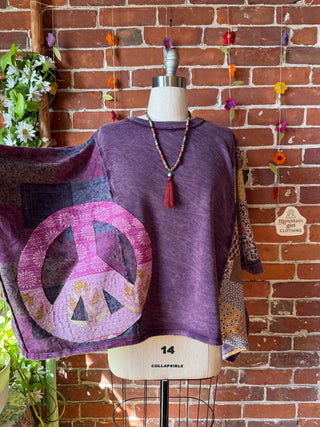 OOAK Summer Collection - Upcycled Peace Patch Patchwork Poncho Style Top