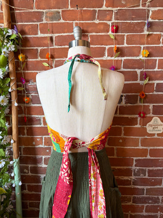 Size 14-20 In Bloom Reversible Kantha Halter Top - 100% Cotton - Fair Trade Made