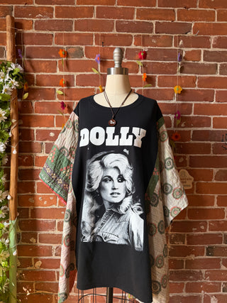 OOAK Summer Collection- Upcycled Dolly Parton Inspired Kantha Poncho Tee