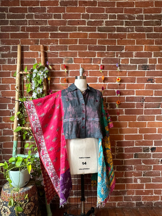 Upcycled Tie Dye Embroidered Boho Hi Lo Kantha Jacket