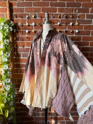 OOAK Winter Collection- Birdsong Knit + Bleach Plaid Button Up Wing Style Poncho Jacket
